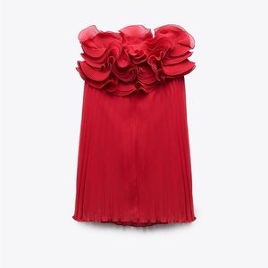 NWT Zara Rasberry Pleated Ruffle Mini Dress